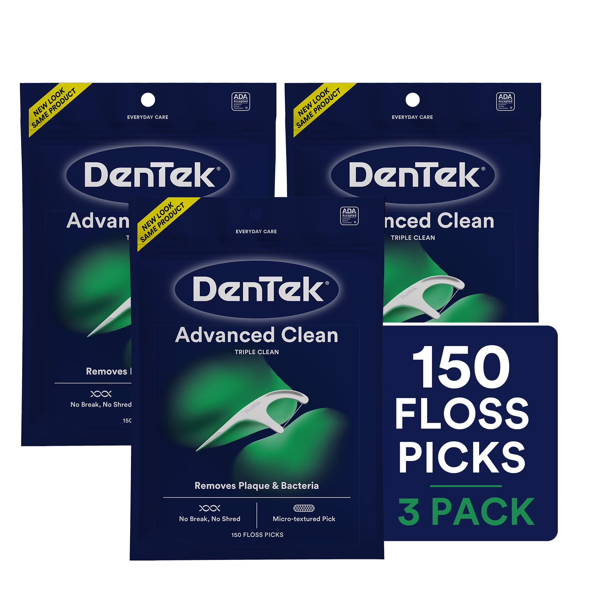 Flossers, Advanced Clean Dental Floss Picks, No Break & No Shred Floss, 150 Count, 3 Pack