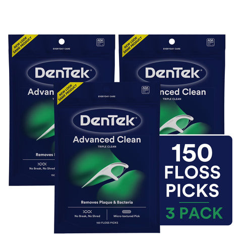 Flossers, Advanced Clean Dental Floss Picks, No Break & No Shred Floss, 150 Count, 3 Pack