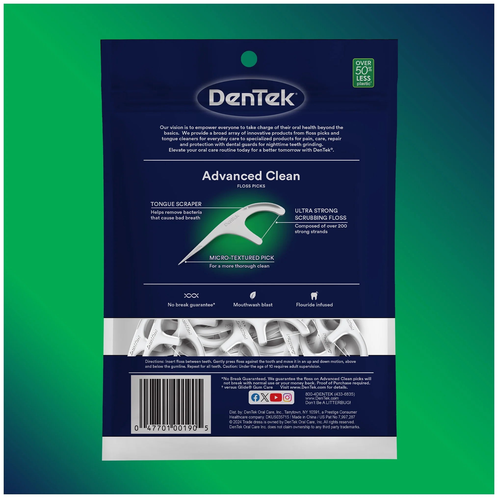 Flossers, Advanced Clean Dental Floss Picks, No Break & No Shred Floss, 150 Count, 3 Pack