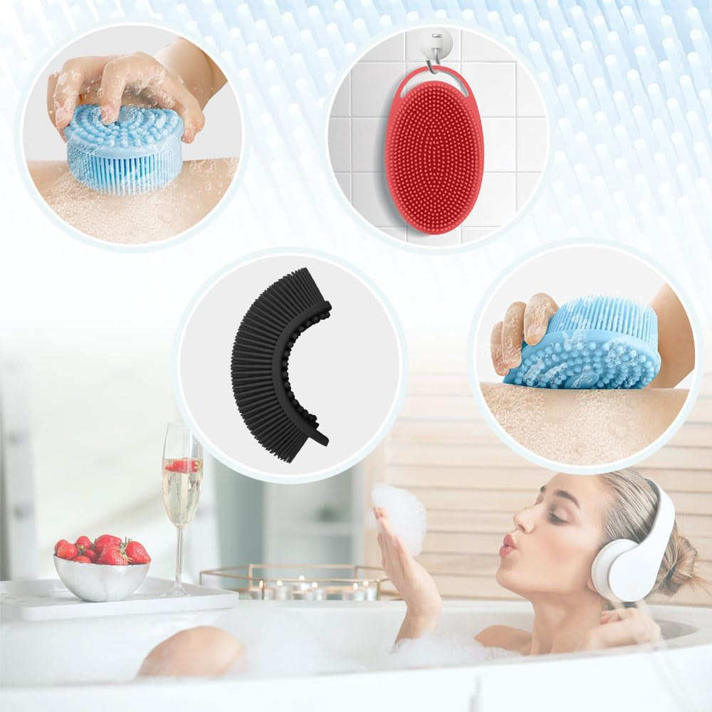 Silicone Body Scrubber, Exfoliating Body Scrubber Silicone, 3Pack Soft Loofah Si